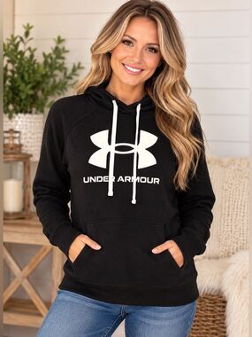 NWT Under Armour Black Big Logo Pullover Hoodie